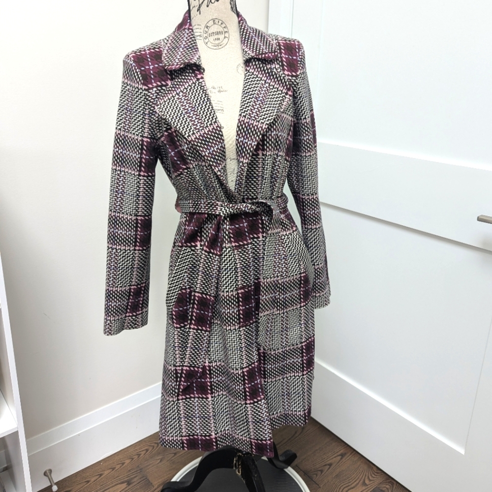 Cabi plaid cherry trench coat